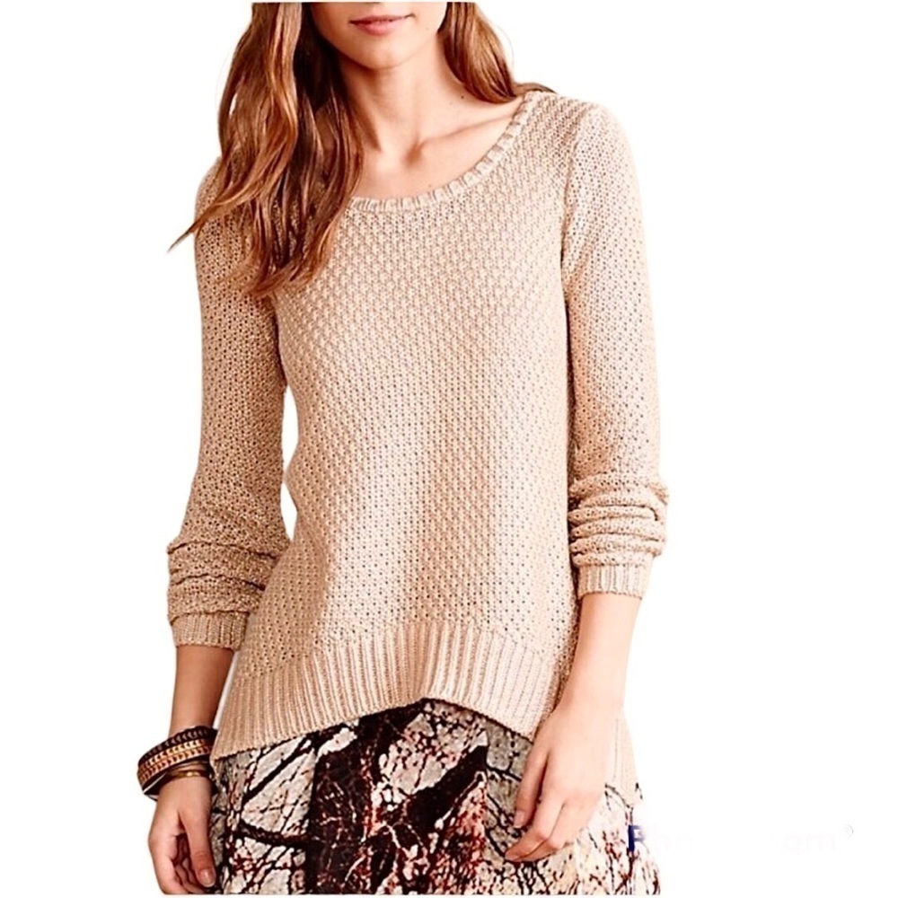Anthropologie Moth Sweater Womens XS Metallic Beach Open Knit Minimalist Capsule